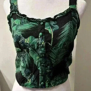 GUESS | green crop top with tropical leaf pattern | size M